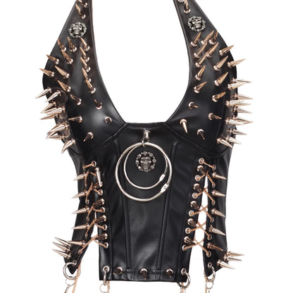 Goth Top Y2K Clothes Women's Tanks Emo Clothing Gothic Boho Tops with Spikes Punk Rock Teens Festival Spiked Bra Grunge T Shirt