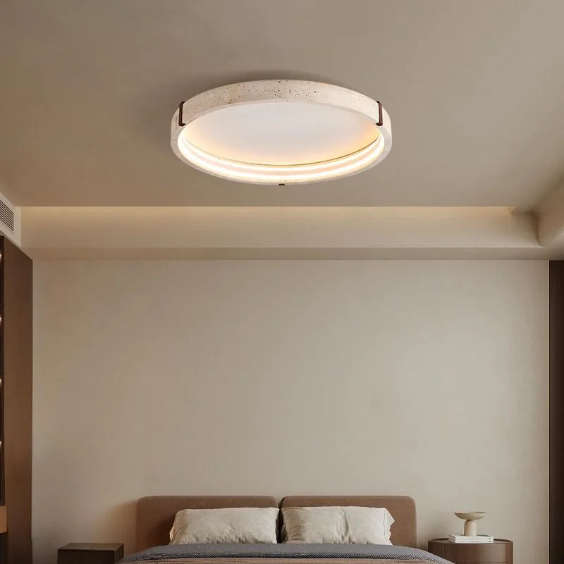 IWHD Wabi Sabi LED Ceiling Lamp Dining Room Restaurant Coffee Yellow Travertine Stone Minimalism Hanging Lights Lamparas Techo