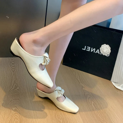 Women Heeled Sandals Slingback Mules Leather Shoes Summer Slippers 2026 Luxury Mary Jane Shoes Comfort Flip Flops Mujer Slides