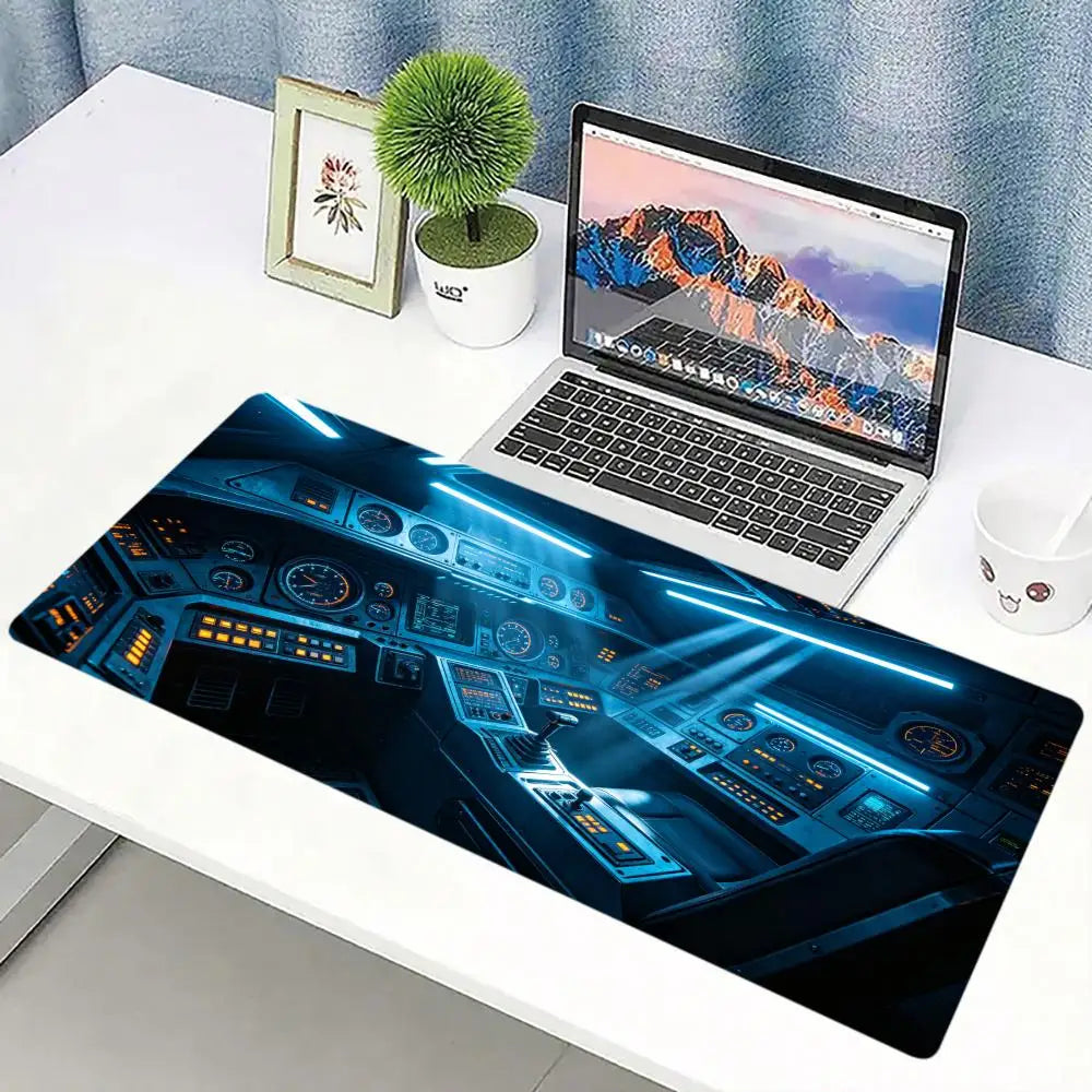 Spacecraft cockpit Mouse Pad Large Computer Office Game Table Mat Rubber Anti-slip Stitched Keyboard Mats 90x40 XXL Desk Pads
