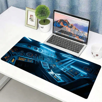 Spacecraft cockpit Mouse Pad Large Computer Office Game Table Mat Rubber Anti-slip Stitched Keyboard Mats 90x40 XXL Desk Pads