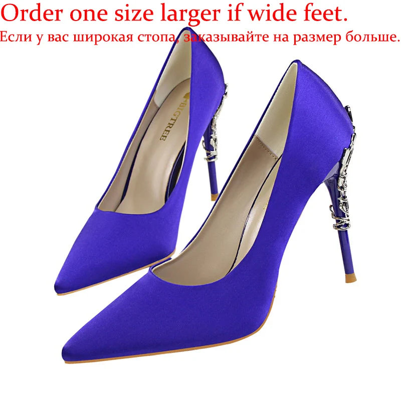 Women Luxury Metallic Decoration Heel Wedding Shoes Lady Trendy 10cm High Heels Pointed Toe Shoes Female Premium Gray Shoes