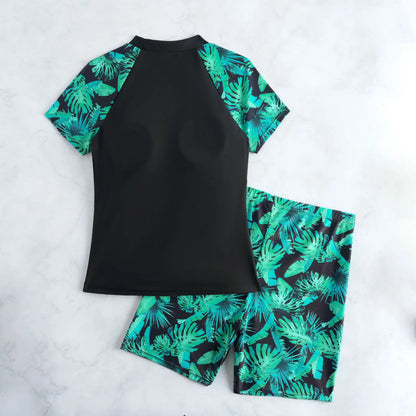 2026 Short Sleeves Tankini 2 Pieces Swimwear Female Printed Swimsuit Women Bathers Bathing Swimming Swim Suit Beachwear