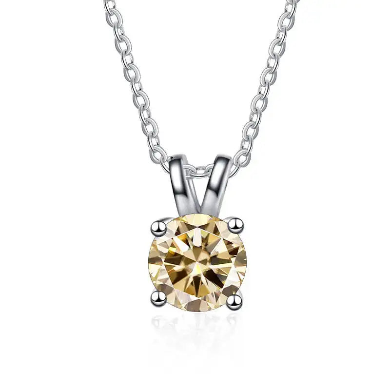 1CT 925 Silver Double Bail Four Prong Round Solitaire Pendant Necklace Round Cut D VVS1 Multi Color Moissanite Gift Fine Jewelry