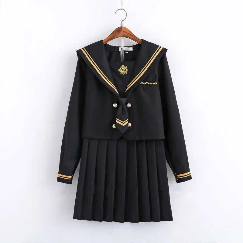 Spring Autumn Long Sleeve Japanese JK Sets School Uniforms Girls Musketeers High School Women Novelty Pleated Skirt Sailor Suits