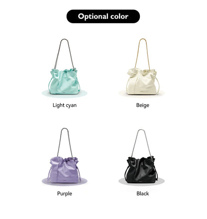 BAFELLI 2026 NEW WOMEN'S BAG LEATHER CASUAL BUCKET HANDBAGS FOR FEMALE TREND FASHION SHOPPER PURSE LUXURY BRAND SHOULDER