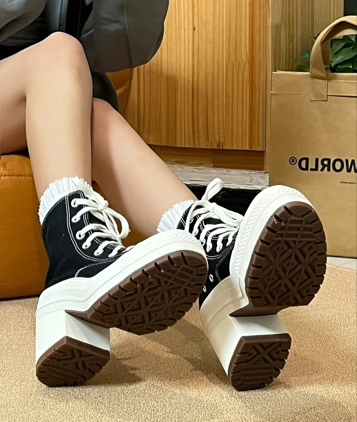 Women's High-heel Shoes Classic High Top Canvas Shoes Designer Platform Sneakers for Women Breathable Casual Shoes Zapatos Mujer