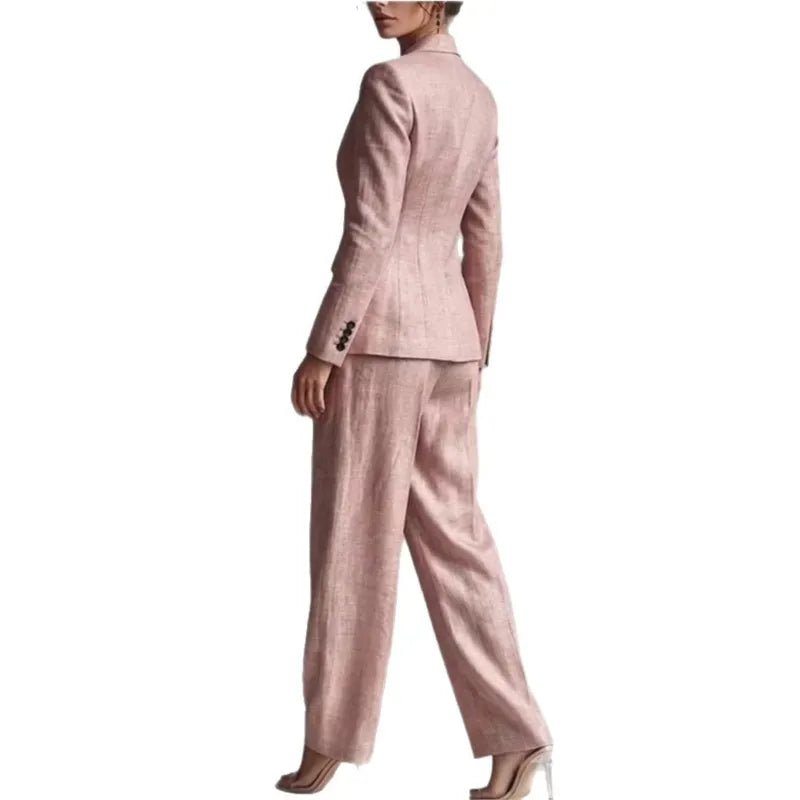 Autumn New Women's Long-sleeved Suit Shirt 2-piece Set Fashion Pocket Suit Collar Slim Temperament Female Office Trousers Suit