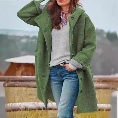 Manteaux Femme Winter Warm Woolen Coat Solid Color Manteau Femme Hooded Fashion Womans Clothing Single-breasted Hooded Long Coat