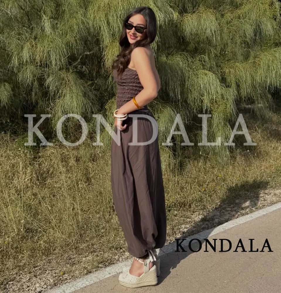 KONDALA Women High Street Trendy Jumpsuit Strapless Pockets Pleated Jumpsuits New Fashion 2026 Spring Summer Holiday Jumpsuit