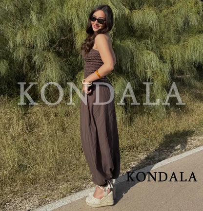 KONDALA Women High Street Trendy Jumpsuit Strapless Pockets Pleated Jumpsuits New Fashion 2026 Spring Summer Holiday Jumpsuit