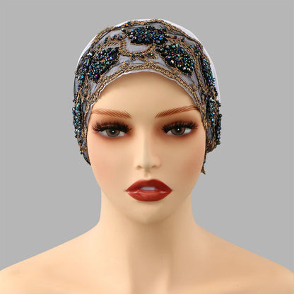 Luxury Embroidery Lace Turban Cap Muslim Women Floral Rhinestone Modal Head Cover Hat Islamic Headwear Bonnet Female Head Wraps