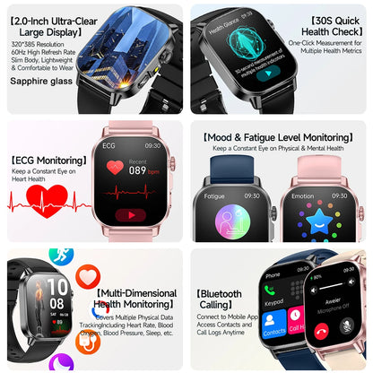 2026 New Body Analysis Health Smart Watch ECG+PPG Uric Acid Blood Pressure Blood Oxygen Clock Call AMOLED Smart Watch Men Women