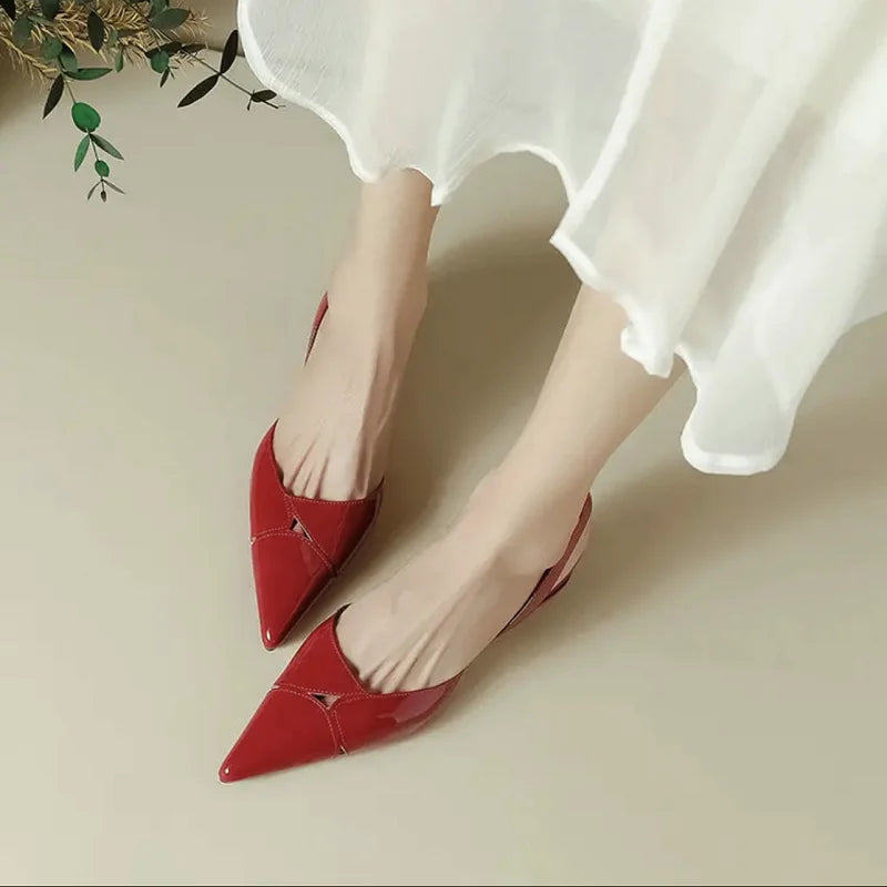 Sexy Pointed Toe Women Sandals Dress Heels Shoes Slingback Luxury Chunky Slippers 2024 Summer Flip Flops Pumps New Mujer Slides