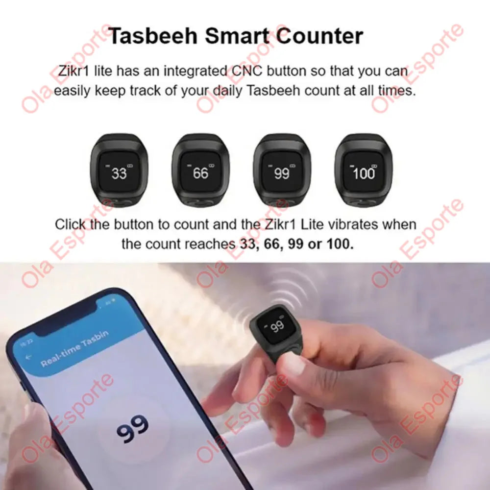 2026 Qibla Smart Zikr Ring Praise Tasbih Tally Electronic Digital Counter for Muslims 5Prayer Time Vibration Reminder Waterproof