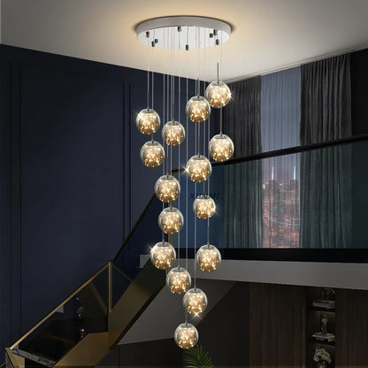 Starry Sky Staircase Lamp Long Chandelier Nordic Design Duplex Corridor Light Luxury Creative Pendant Lights Apartment Hall