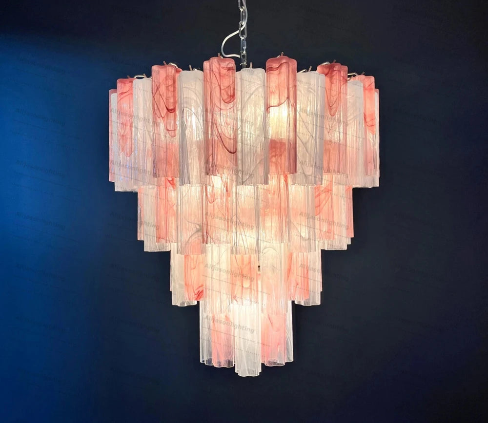 Elevate Your Living Room With Our Textured Pink White Glass 2026 Chandelier High-end Pendant Light Gold Chrome Dimming Function
