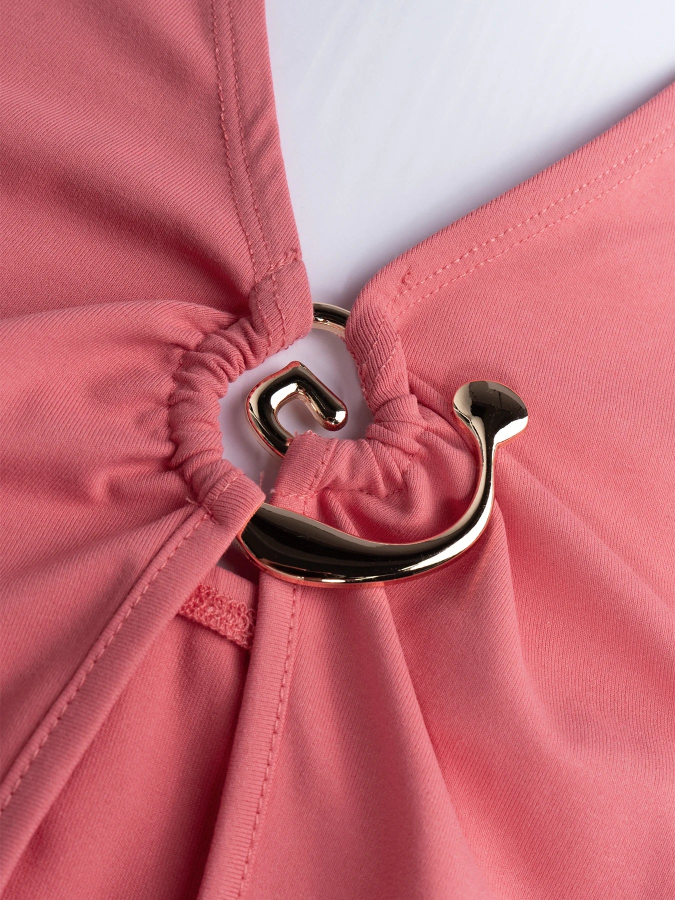Women's Pink Halter Romper Sleeveless Cutout Metal Ring Detail Bodycon Short Jumpsuit Sexy Spring Summer Party Beachwear Romper