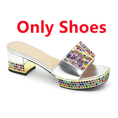 New Shoe and Bag for Nigeria Party Wedding Peep Toe Italian Women Shoes Matching Bag Decorate with Rhinestone for Wedding Dress