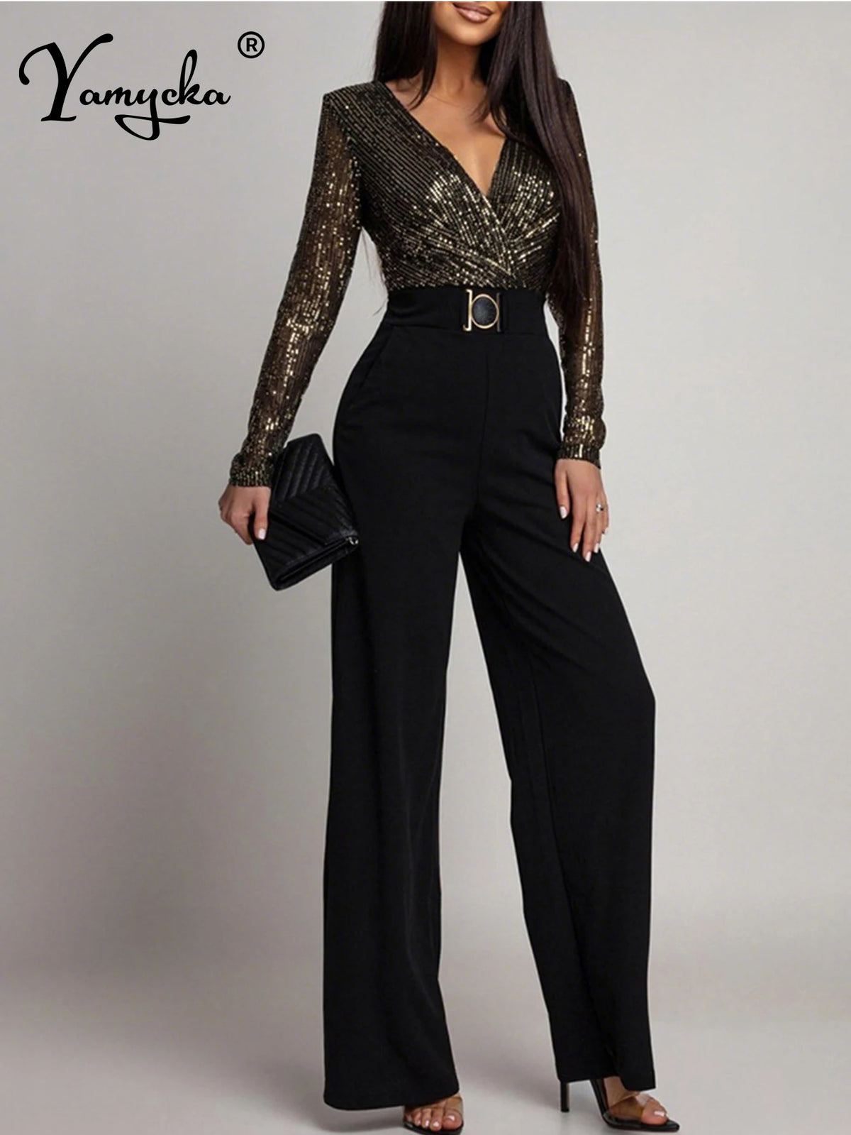 Sexy Vintage Black Sequin Jumpsuits for Woman One Pieces Romper Jumpsuit Women Pants Elegant Birthday Party Jumpsuits Overalls