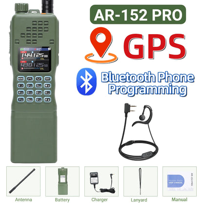 BAOFENG AR-152 PRO GPS Walkie Talkie  Long Range Bluetooth Programming 10W Multi Band 12000mAh Tactial 1000CH Two Way Ham Radio