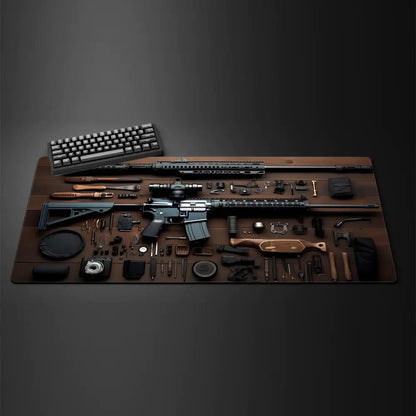 Large Gun Gaming Mouse Pad 900×400 Non-Slip Rubber Stitched Edges Desk Mat 3D Cool Gun Pattern Keyboard Pad Gaming Accessories