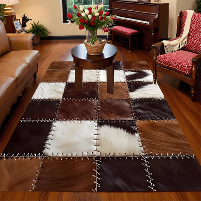 Checkered Cow Leather Pattern Doormat, High-Quality Flannel Non-Slip Machine Washable Rug for Multi-Room Multi-Holiday Decor