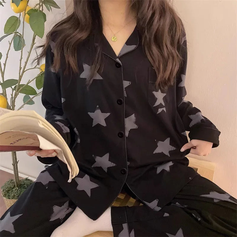 Pyjama respirant à manches longues pour femmes, vêtements de nuit pour étudiants, cardigan à rayures grises, vêtements d'intérie