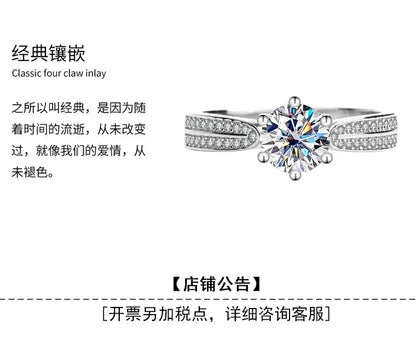 Women's PT950 Platinum Ring - 1 Carat Moissanite Star Queen Style, Six-Claw Setting, Perfect for Wedding & Proposal