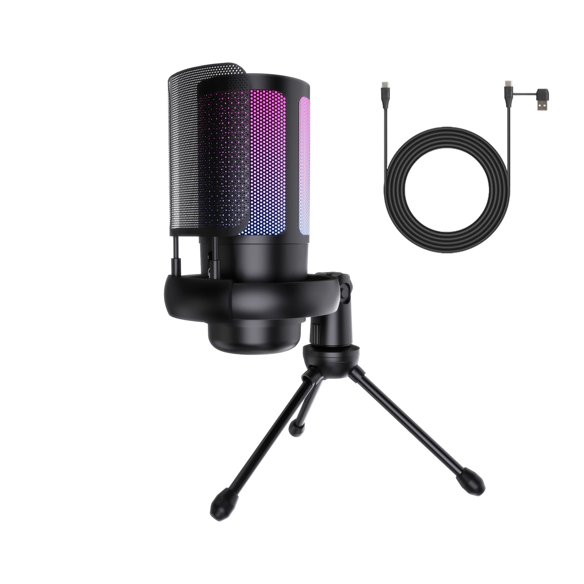 Gaming PC USB Microphone, Podcast Condenser Microphone, Mute Button, Gain Control For Live Chat, RGB PC Microphone For Live Gami