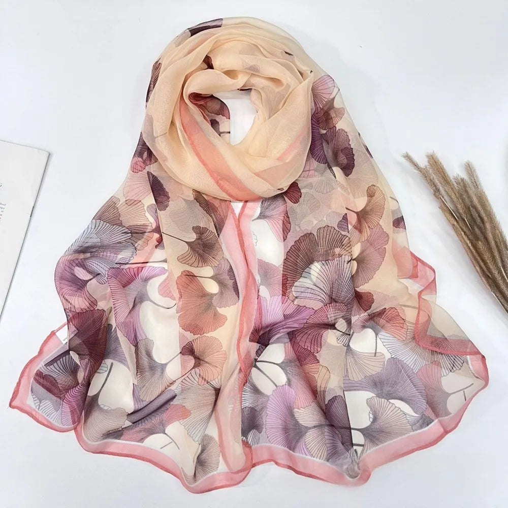 Floral Chiffon Scarf for Women - 160x50cm Silky Georgette, Lightweight  Summer Beach Wrap & Sun Protective Hijab