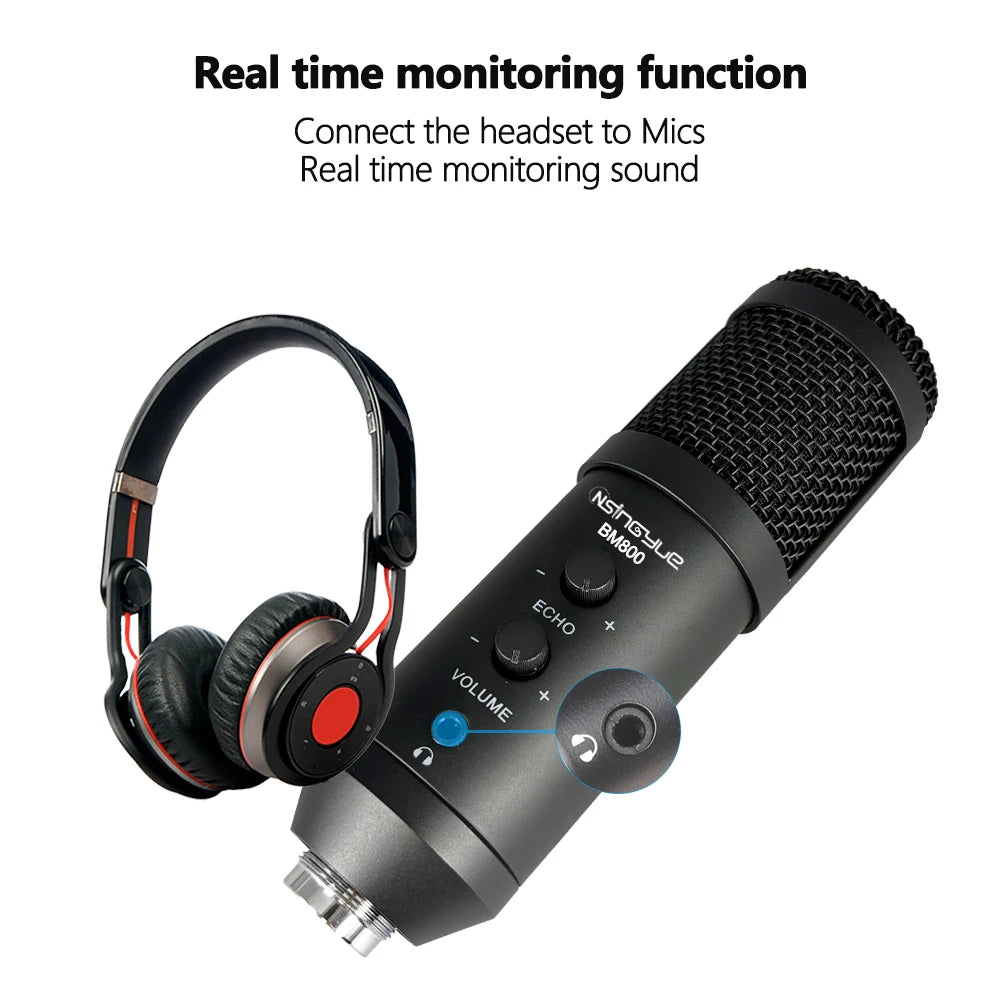 USB Microphone,with Volume and Echo Control,Computer Condenser Gaming Mic for PC/Laptop,for Singing,Podcast,Studio Recording