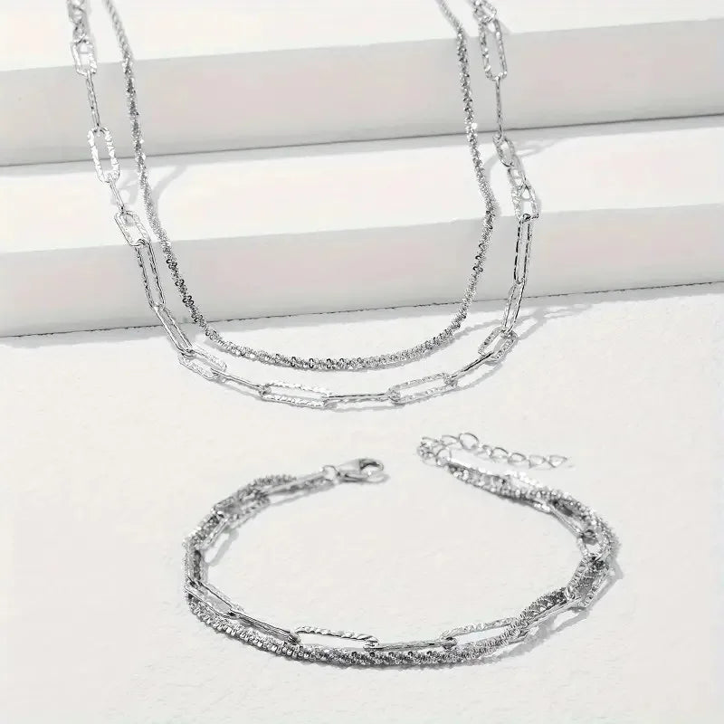 Sparkling 925 Sterling Silver Gypsophila Necklace Bracelet Set For Women Luxury Zircon Cross Pendant Three Piece Jewelry Set