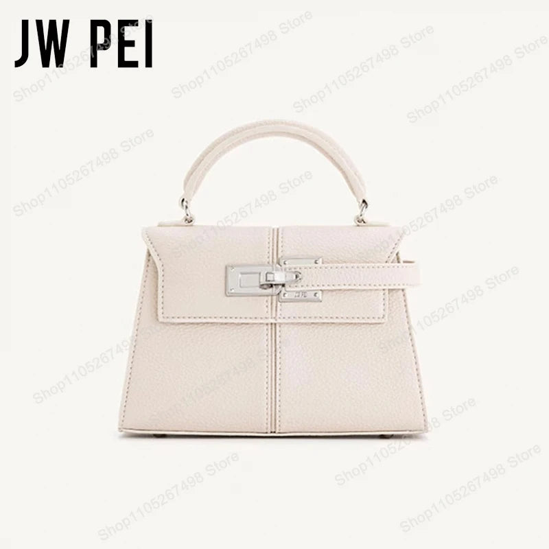 JW PEI Elise Women's Genuine Leather Top Handle Bag Trapezoid Satchel Crossbody Purse Elegant Shoulder Handbag Quiet Luxury Designer Style
