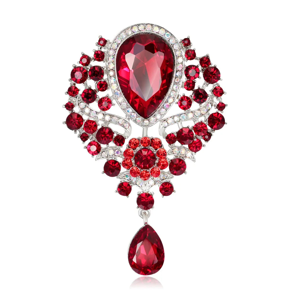 Hot Women Men  Brooch Wedding Bridal Bouquet Clear Crystal Rhinestone Teardrop Dangle Brooch Pin