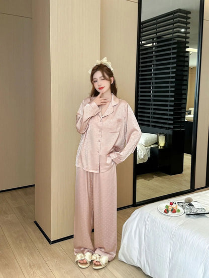Women's New Arrival Silk-Feel Ice-Silk Lightweight Long-Sleeve Pajama Set Two-Piece Comfortable Homewear Suit