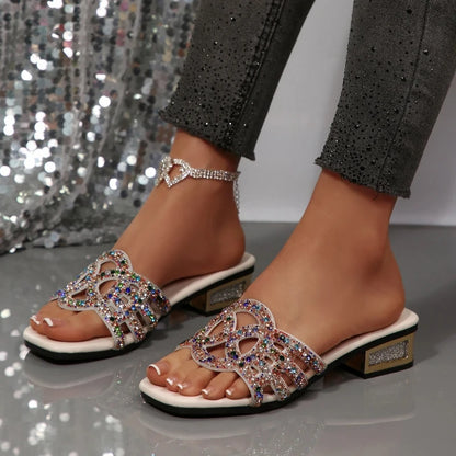 2026 New Summer Women Low Heel Luxury Bling Sandals Fashion Casual Outdoor Sandals Office Party Elegant Sexy Flats Shoes
