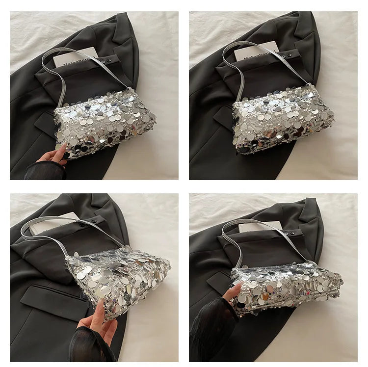 Sequin Evening Party Shoulder Bags for Women Lightweight Portable Ladies strap Crossbody Bag Solid Color fashion Female Handbag