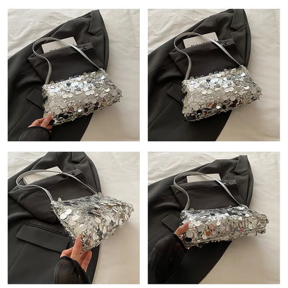 Sequin Evening Party Shoulder Bags for Women Lightweight Portable Ladies strap Crossbody Bag Solid Color fashion Female Handbag