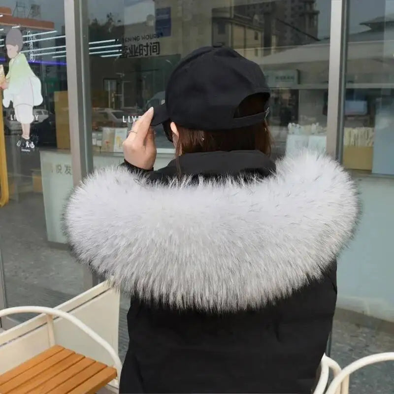 Raccoon Fur Collar Real Fur Down Jacket Parka Fur Collar Natural Fur Hood Trim Fur For Women Warm Wraps Furry Fur Scarf for Coat
