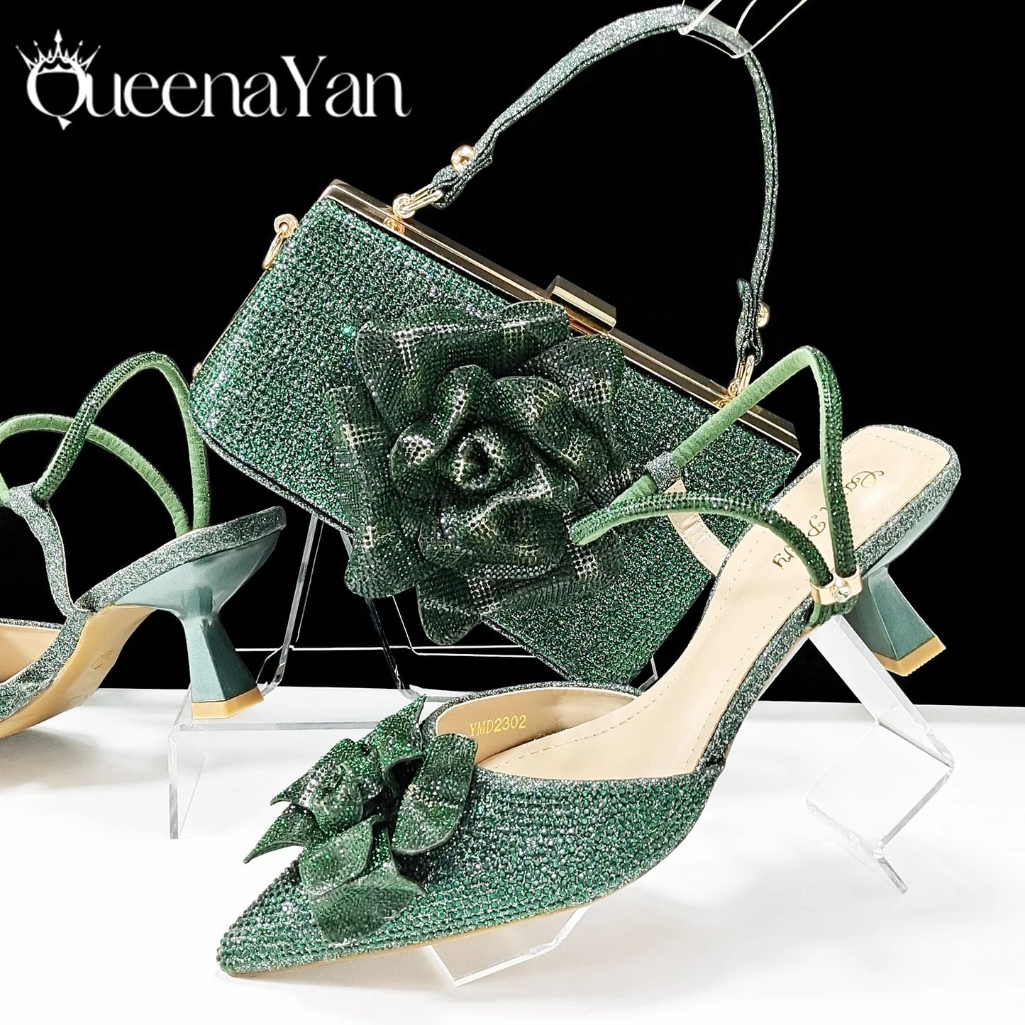 2026 Large Flower Design Shoes & Bag Nigerian Coffee Color Women's Stiletto Shoes For Special Good Time INS Style