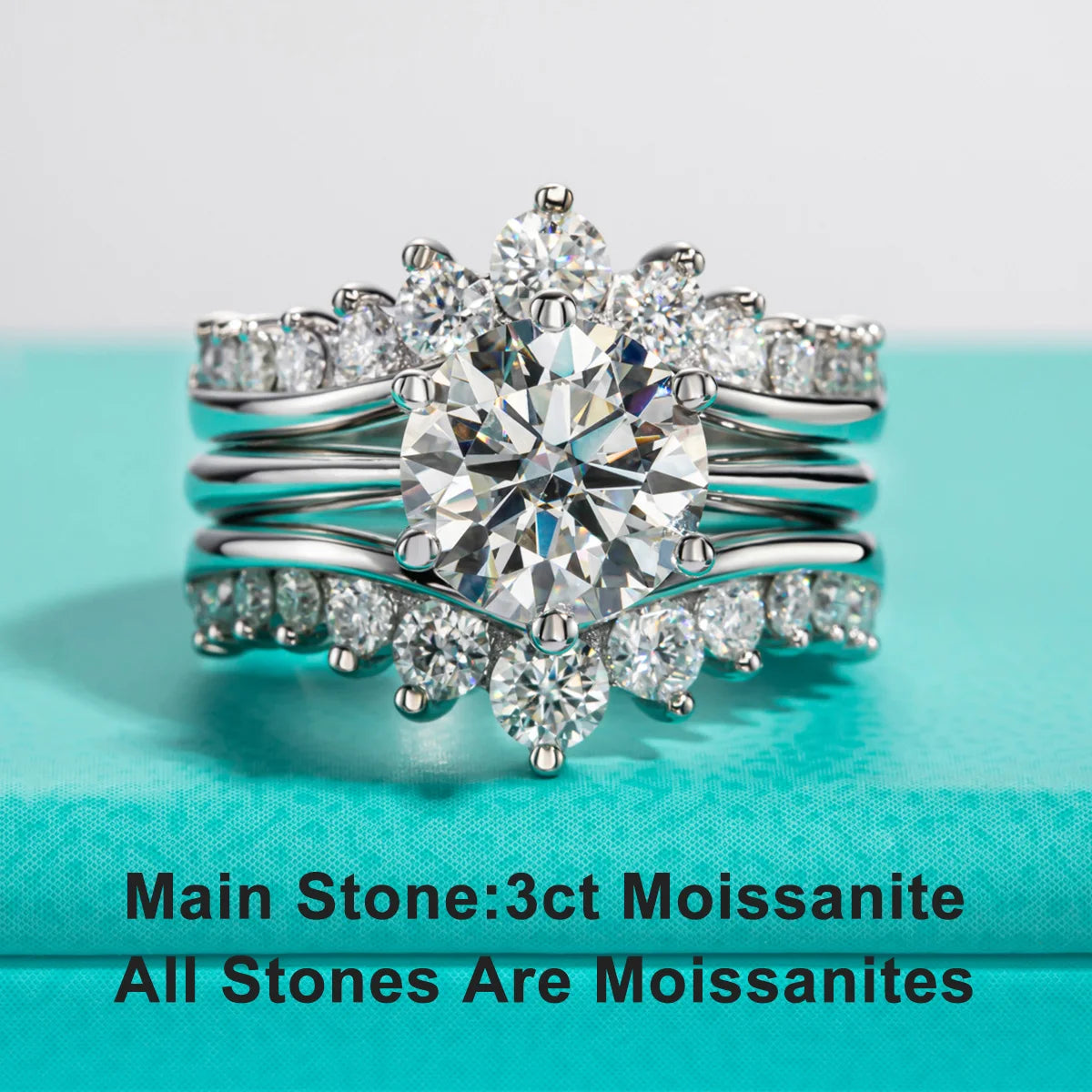 AnuJewel 3CT D Color Moissanite Wedding Bands 18k Gold Plated 925 Sterling Silver Bridal Ring Set For Girls Jewelry Wholesale