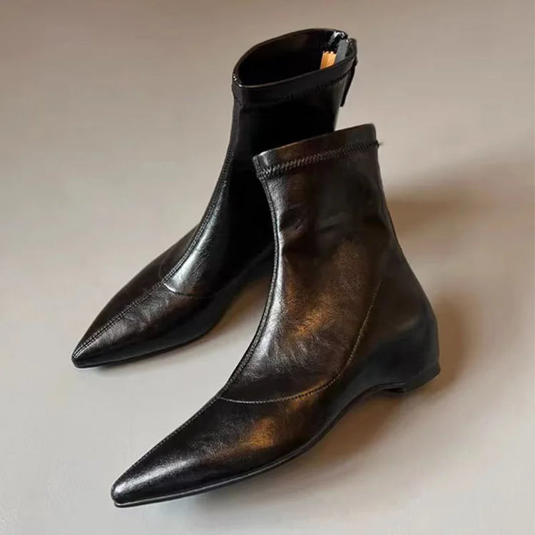 Flats Women's Ankle Boots Luxury Pointed Toe Leather Shoes Winter Sexy Short Boots 2025 Elegant Dress Chelsea Boots Mujer Shoes