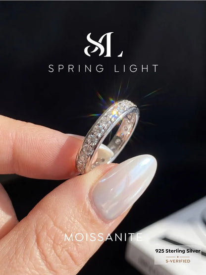 Luxury Real Round Moissanite Diamond with Certificate Rings for Women Anniversary Wedding 925 Sterling Silver Fine Jewelry