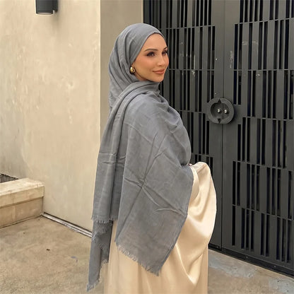 New Long Scarf Women Cotton Scarf Beach Hijab Shawls and Wraps 2026 Luxury Brand Solid Color  Echarpe Designer