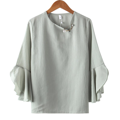 Seven-point Female Ruffled Sleeved Loose Shirt Chiffon Blouses