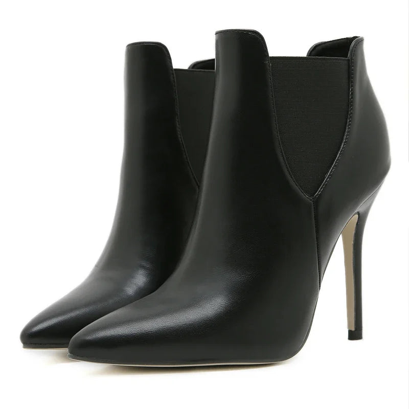Aneikeh Sexy Elastic Band Stiletto High Heels Punk Style Pointed Toe Women Ankle Boots Shoes Autumn Winter Booties