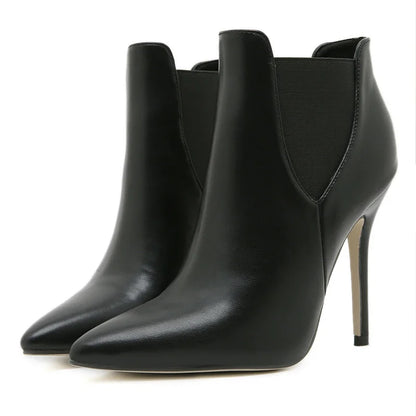 Aneikeh Sexy Elastic Band Stiletto High Heels Punk Style Pointed Toe Women Ankle Boots Shoes Autumn Winter Booties