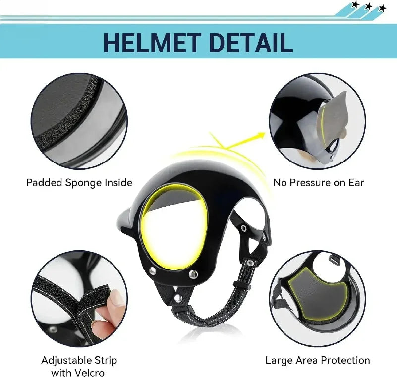 Dog Helmet and Dog Goggles for Small Dogs-Pet Motorcycle Helmet Hat with Ear Holes Adjustable Straps for Puppy Riding