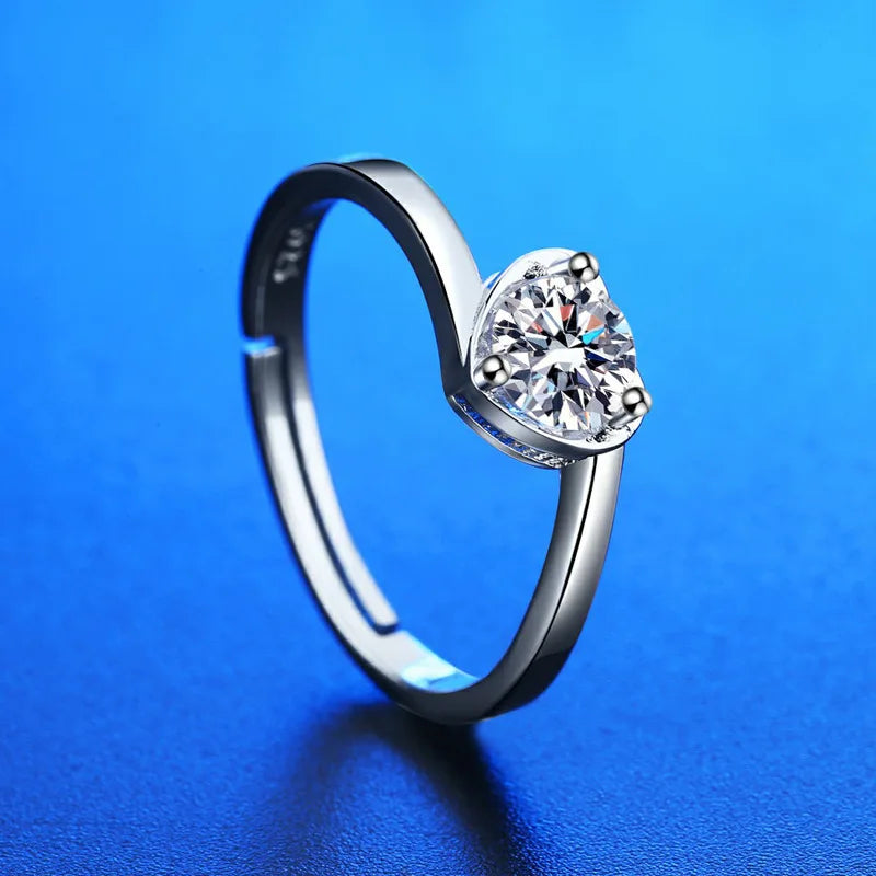 925 Sterling Silver Ring Heart AAA Zircon Open adjustable Engagement For Women Wedding Fashion Jewelry Party Gifts